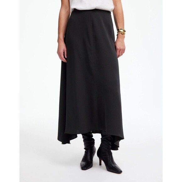 MADEWELL Asymmetric Midi Skirt 14 True Black A-Line Drapey Crepe NWT B80 - Picture 1 of 6